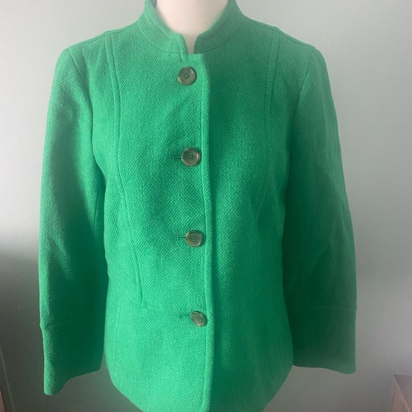 Talbots Kelly Green Wool blend Mandarin collar Peplum blazer - Picture 13 of 15